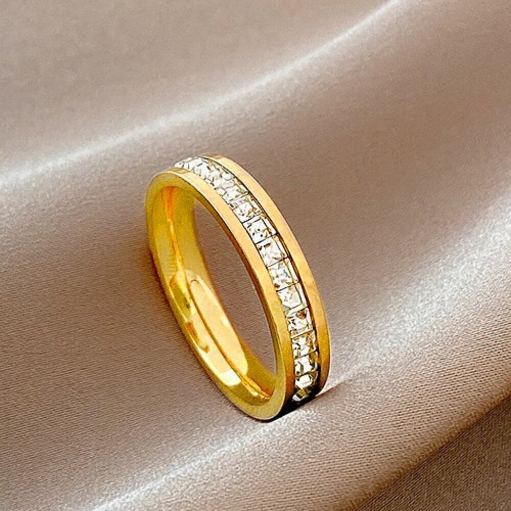 18K Gold Plated Stainless Steel Simulated DIamond Eternity Band Ring
